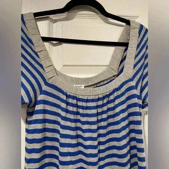 Splendid Glitter Silver Royal Blue Striped Scoop Neck Tee Shirt Dress Size XS - Picture 4 of 10